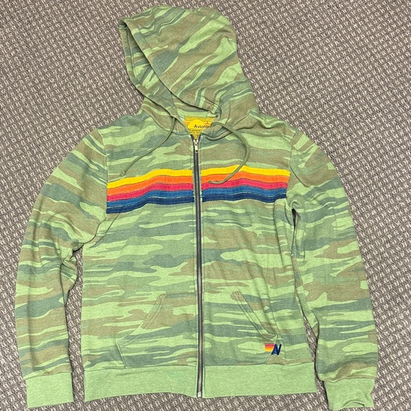 Aviator Nation Tops - Aviator Nation Green Camo Jacket with Rainbow Stripe sz L